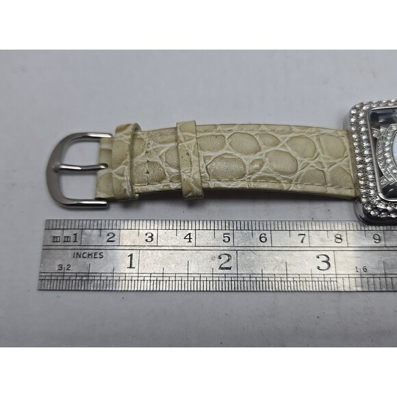 Adrienne Womens Rhinestone Open Square Watch Cream Croc Leather New Battery - Picture 9 of 12